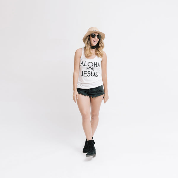 Logo Tank Top-Solid White Triblend with Black Logo