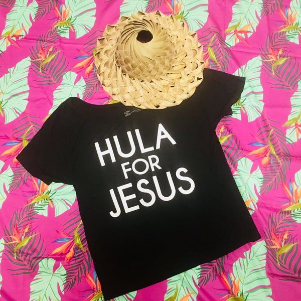 Short Sleeve Hula for Jesus T-Shirt-Black with White
